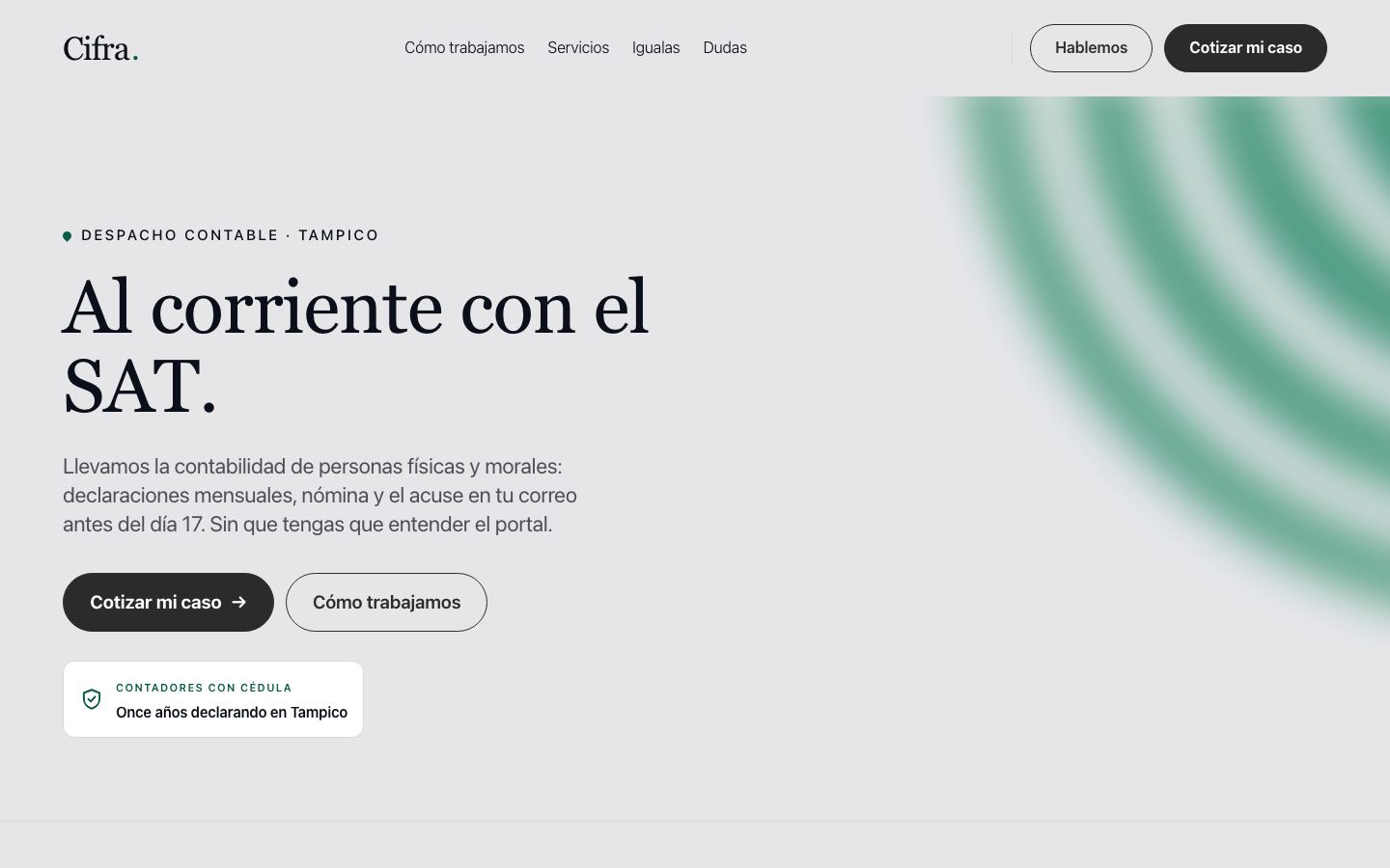 Portada del sitio del despacho contable Cifra