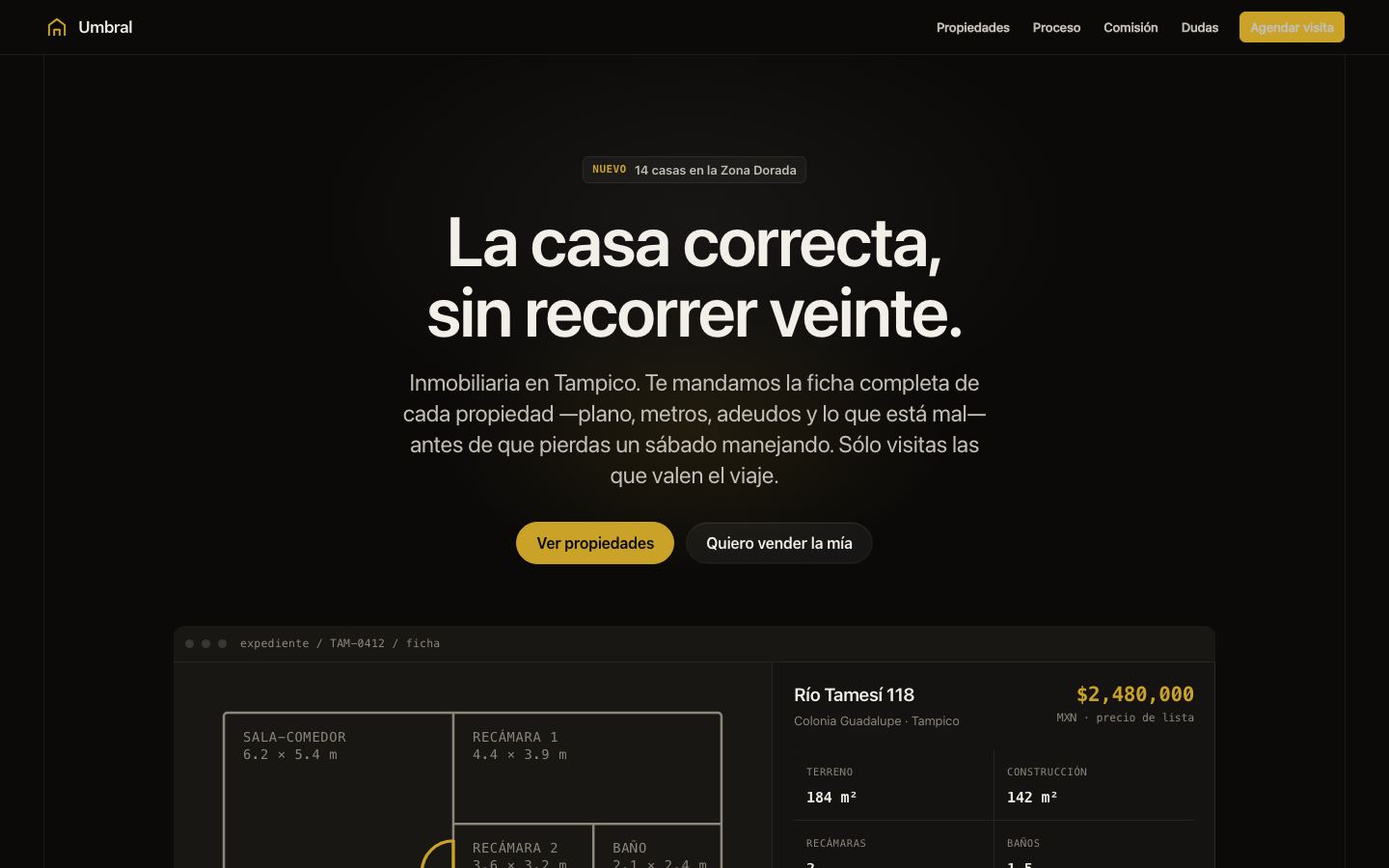 Portada del sitio de la inmobiliaria Umbral